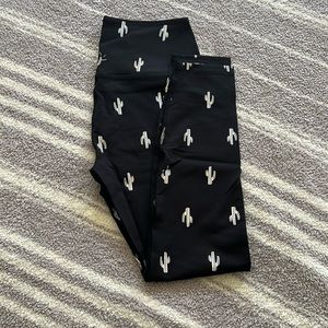 Beyond Yoga Black Leggings with White Cactus Design